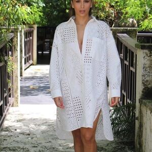 ZARA Limited Edition Embroidered Eyelet Shirt Dress White Oversized Women’s XL